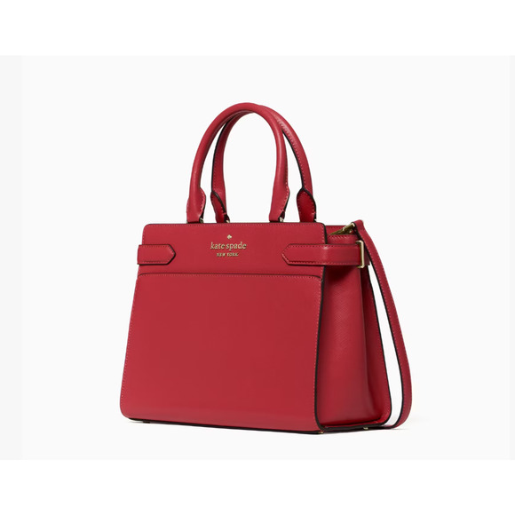 Kate Spade Staci Medium Satchel WKRU6951 Saffiano Leather In Red Curran - Picture 3 of 14